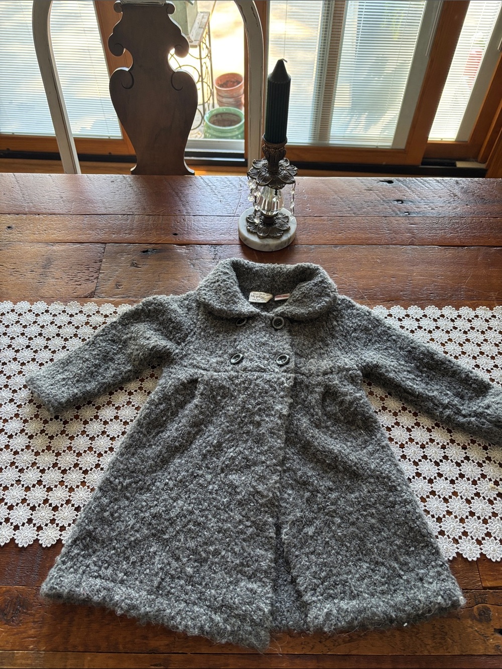 ZARA Vintage Toddler Girls' Gray Cotton Blend Peacoat Jacket size 24-36 month